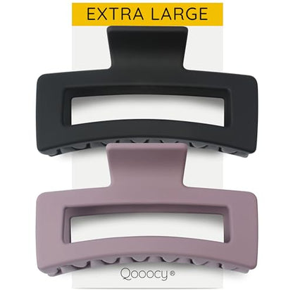 XXL Jumbo Rectangle Claw Clips for Thick Hair - Strong Hold Hair Clips | Rectangle Design | Matte Finish | Non Slip | Wide Opening | 2 Pack (Black & Purple) - color: Black & Purple