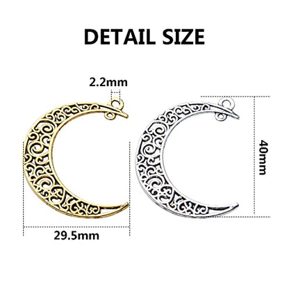 40pcs Hollow Moon Charms Crescent Moon Pendants Celestial Charms Crafts Supplies for DIY Bracelet Necklace Jewelry Making Accessory - color: Silver/Gold