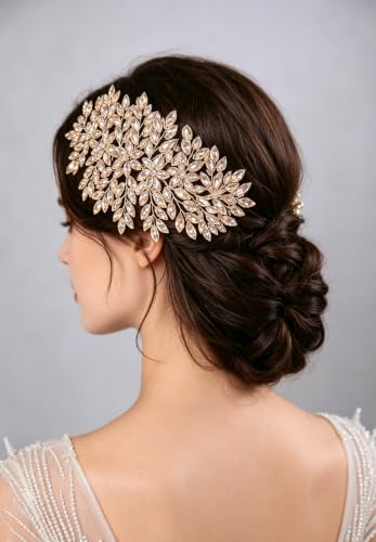 Bridal Rhinestone Hair Comb Large Rhienstone Wedding Headpiece Handmade Crystal Hair Comb for Bride Wedding Hair Accessories for Women (champagne) - color: champagne
