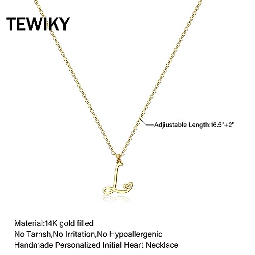 Tewiky Initial Necklace for Women-14k Gold Plated Dainty Letter Necklaces | Trendy Cute Custom Personalized Monogram Necklaces - color: gold, style: L