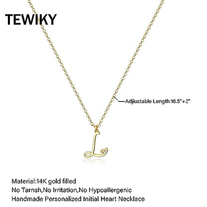 Tewiky Initial Necklace for Women-14k Gold Plated Dainty Letter Necklaces | Trendy Cute Custom Personalized Monogram Necklaces - color: gold, style: L