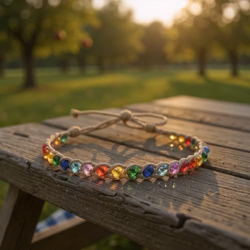 BlueRica Hemp Anklet with Glass Beads - style: Rainbow