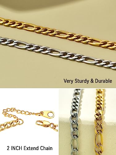 FaithHeart Waterproof Ankle Bracelets for Women, 1/2/3Pcs Non Tarnish Stainless Steel Layered Anklet Set Paperclip Figaro Cuban Link Chain Dainty Summer Beach Jewelry Gift Adjustable Size - style: g.Figaro - Gold