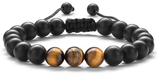 Men Women 8mm Tiger Eye Stone Beads Bracelet - color: Matte Tiger eye-21018