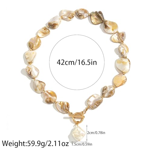 Boho Chunky Shell Necklace for Women Baroque Pearl Pendant Necklaces Irregular Shell Beaded Choker Necklace Trendy Vacation Jewelry Accessories - color: White