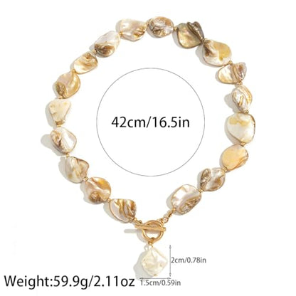 Boho Chunky Shell Necklace for Women Baroque Pearl Pendant Necklaces Irregular Shell Beaded Choker Necklace Trendy Vacation Jewelry Accessories - color: White