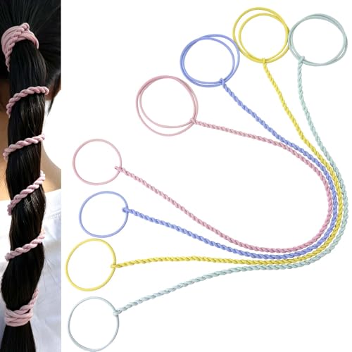 Hair Ties for Women, 16" 4 Packs Soft Nylon Elastic Ponytail Holders for Thick,Curly,Fine Hair Spiral Pony Tail Wrap Around Tie Long Womens Accessories for Sport,Swim,GYM (Yellow/Pink/Blue/Green) - color: Yellow/ Pink/Blue/Green-16"
