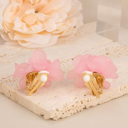 LAXPICOL Fashion Flower Clip On Earrings For Women Cute Lovely Acrylic Flower Earrings No piercing Earrings - color: pink