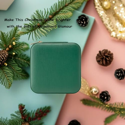 VLANDO Small Travel Jewelry Box Organizer Display Case for Girls Women Gift Rings Earrings Necklaces Storage, Dark Green - color: Dark Green