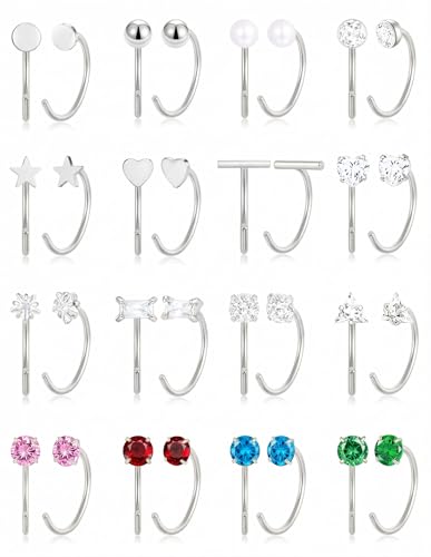 Akeoqi Stay Close Huggie Half Hoop Earrings Stainless Steel Backless Cartilage Helix Small Earring Hoops Pearl Star Heart Colourful CZ Open Huggie Piercing Sleep Friendly Poke Free Gold Silver Plated - color: Silver