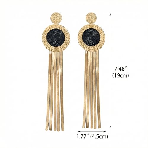 Black and Gold Earrings for Women,Geometric Statement Dangle Earrings with Long Snake Chain Tassel Pendant Earring - color: Gold-B