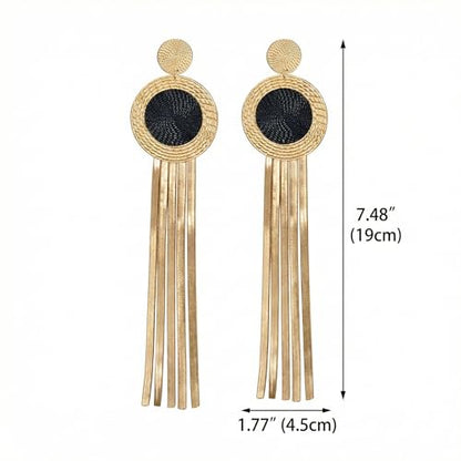 Black and Gold Earrings for Women,Geometric Statement Dangle Earrings with Long Snake Chain Tassel Pendant Earring - color: Gold-B