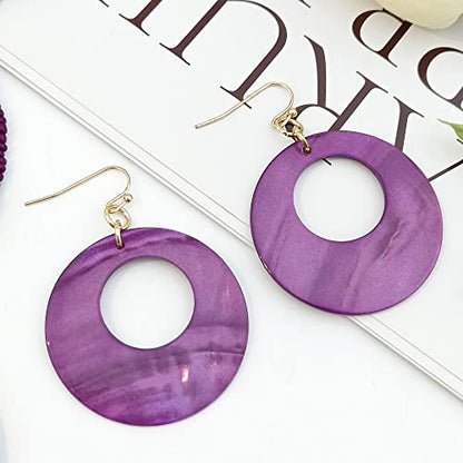 Coiris Multi Strand Statement Colorful Beaded Necklace with Big Circle Shell Pendant for Women - color: Purple