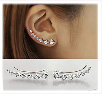 CZ Stud Earrings 925 Sterling Silver 18K Gold Plated Round Cubic Zirconia Hypoallergenic Set - color: White