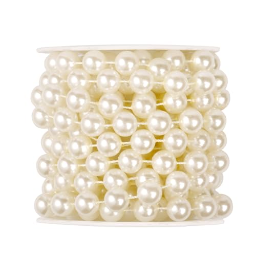 16.4FT Pearl Beads Garland 12mm Pearl Beads String Roll Bulk for DIY Craft | 5.4Yards Faux Pearl String Roll Spool for Wedding Party Christmas Tree Decoration - color: Ivory Color, size: 12MM