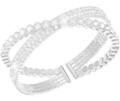 Suyi Rhinestone Bracelet for Women Silver Multilayer Cuff Bracelet Crystal Bridal Bracelets - color: Silver 5