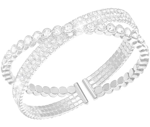 Suyi Rhinestone Bracelet for Women Silver Multilayer Cuff Bracelet Crystal Bridal Bracelets - color: Silver 5