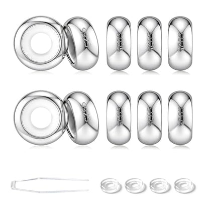 GW Stopper Charms 925 Sterling Silver Round Rondelle Spacer Beads with Exquisite Velvet Bag for Charm Bracelets for Women - color: Silver-10PCS