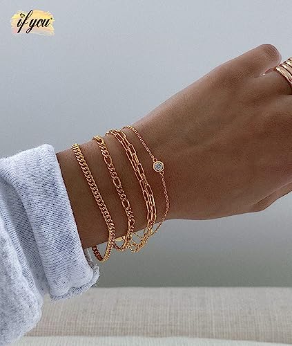 Gold Bracelets Set for Women Trendy, 14K Real Gold Plated Jewelry for Women Dainty Chain Bracelet Stack, Non Tarnish Gold Stackable Bracelets Pack Fashion Accessories Gifts - color: Style3-gold