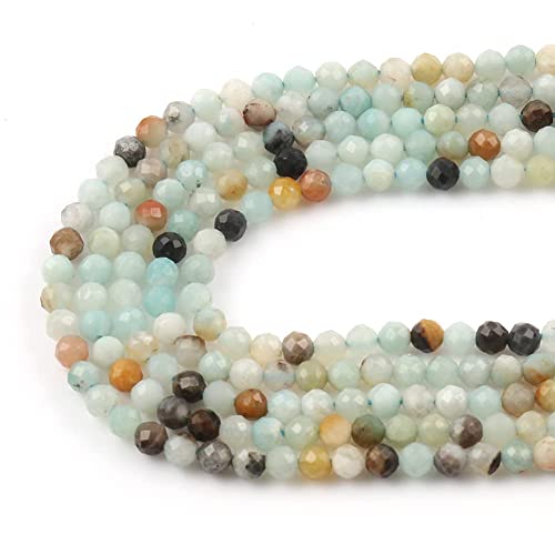180pcs 2mm Natural Amazonite Gemstone Beads Faceted Round Loose Stone Beads for Jewelry Making - color: Amazonite, size: 1.9-2.4mm