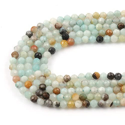 180pcs 2mm Natural Amazonite Gemstone Beads Faceted Round Loose Stone Beads for Jewelry Making - color: Amazonite, size: 1.9-2.4mm