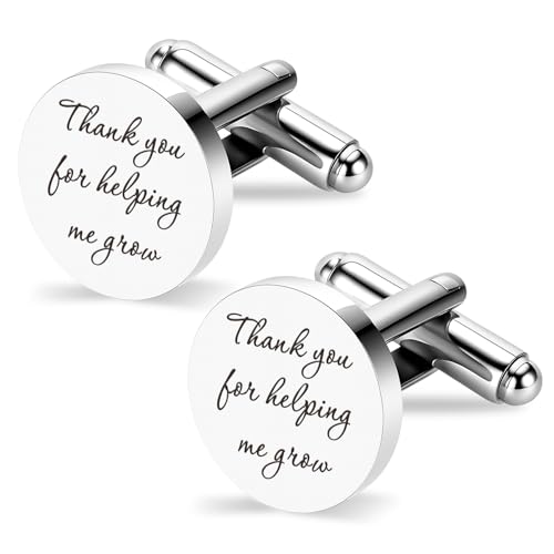 Teacher Appreciation Gifts Fathers Day Cuff Links Stainless Steel Cufflinks Teachers Day Gifts Thank You for Helping Me Grow Birthday Gift End of Year Gift Back to School Christmas Retirement Gift