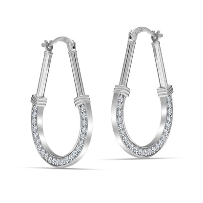 LeCalla 925 Sterling Silver Hoop Earrings for Women | Italian Design Classic Diamond-Cut Textured Hoops Earring | Women's Oval Drop Shape Silver Earring Jewelry - color: Large Zirconia