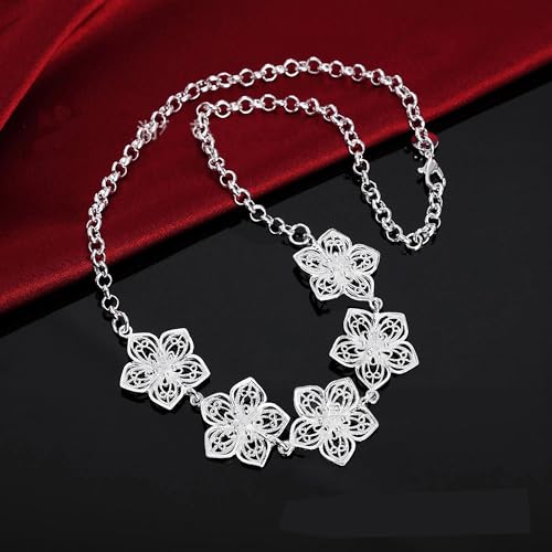 3 Circles Silver Hoop Earrings Necklace Set for Women Geometric Jewelry Set | 925 Silver Hypoallergenic Small Hoop Circle Geometry Textured Finish Minimalist Style Comfortable Wear - style: Flowers
