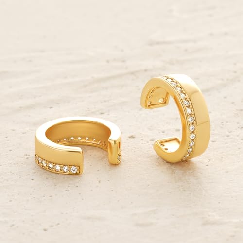 Women Ear Cuff Earring Gold Non Pierced Ear Cartilage Clip on Wrap Hoop 14K Gold Filled Tiny Boho Beach Simple Minimalist Delicate Handmade Hypoallergenic Jewelry Gift-Sold as Single/Pair - style: Band 1 Row CZ /Pair