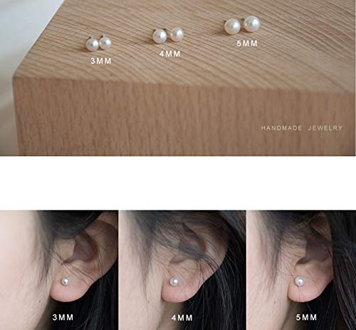ALYC Pearl Earrings Freshwater Pearl White Button Stud Earrings with 925 Sterling Silver for Women - size: 4.0-4.5mm