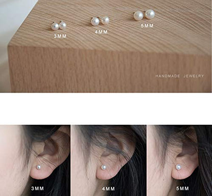 ALYC Pearl Earrings Freshwater Pearl White Button Stud Earrings with 925 Sterling Silver for Women - size: 4.0-4.5mm