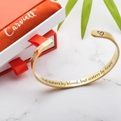 Carviell Bracelet - Gifts for Women – Inspirational, Friendships, Love, Mom, Daughters, Sisters, Christian, Graduations, Memorials & Wedding Gifts – 100+ Phrases – Stainless Steel, Gift Ready - color: FRIENDSHIP Gift - Not sisters by blood, but sisters by