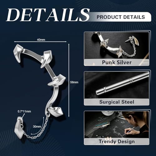 Gothic Clip On Ear Cuff Stainless Steel No Piercing Helix Cartilage | Hypoallergenic,Non Piercing Helix Cartilage,Gold Silver,Fake Earring,Lightweight,Punk Gothic Jewelry Gift Women Men - color: K1-Dragon Claw 1 Silver