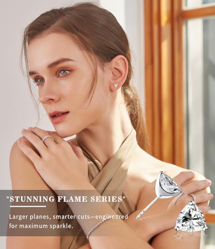 "STUNNING FLAME" Trillion-cut/Cushion-cut/Emerald-cut/Marquise-cut ... 18K White Gold Plated Sterling Silver Cubic Zirconia Simulated Diamond Stud Earrings for Women - color: C-trillion-Cut, size: medium-white gold plated silver
