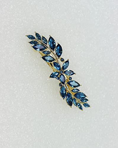 Faship Navy Blue Small Floral Hair Barrette Clip - color: Navy Blue / Gold plated