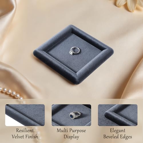 Velvet Jewelry Display Tray for Ring Earrings Necklace Bracelet Flat Tray - color: Gray, size: 5.12 × 5.12 in