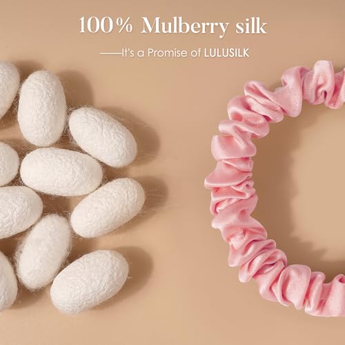 LULUSILK Small Silk Hair Ties No Damage, 100% Real Mulberry Silk, Skinny Scrunchies Ponytail Holders for Thin Fine Hair, Pink Peacock Blue and Lavender, Pack of 3 - color: Pink&Peacock Blue&Lavender