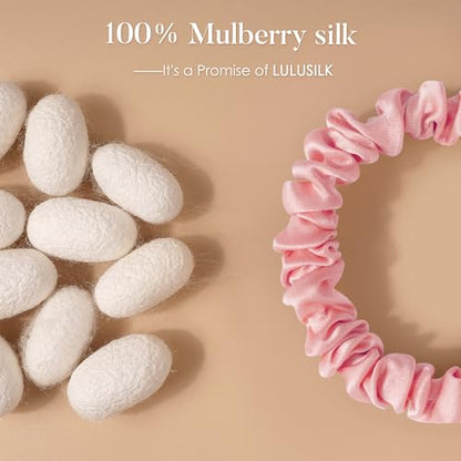 LULUSILK Small Silk Hair Ties No Damage, 100% Real Mulberry Silk, Skinny Scrunchies Ponytail Holders for Thin Fine Hair, Pink Peacock Blue and Lavender, Pack of 3 - color: Pink&Peacock Blue&Lavender
