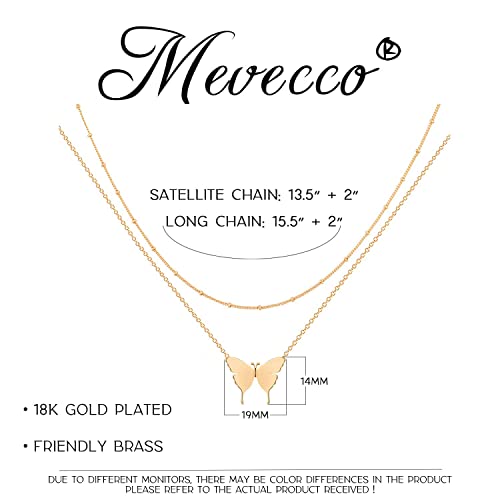 MEVECCO Layered Heart Necklace Pendant Handmade 18k Gold Plated Dainty Gold Choker Arrow Bar Layering Long Necklace for Women - style: Layered Butterfly GD