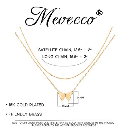 MEVECCO Dainty Pendant Layered Necklaces for Women | 18K Gold Plated Brass, 2-Piece Set With A Choker-Length Upper Layer, Wear Together Or Separately, Refined Everyday Style - style: Layered Butterfly GD