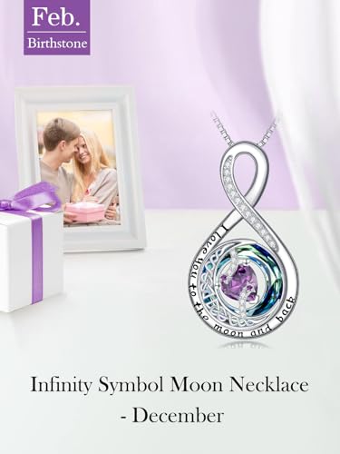 TOUPOP Birthstone Necklace for Women 925 Sterling Silver Moon and Star Pendant Necklaces I Love You to the Moon and Back Jewelry Anniversary Birthday Gifts for Her Wife Girlfriend Mom - color: 02-Feb-Amethyst