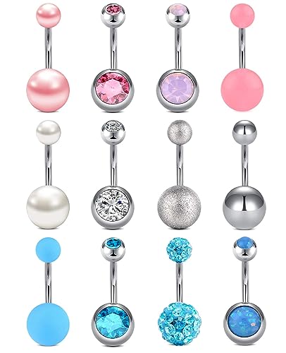 Briana Williams Belly Button Ring Belly Rings Belly Button Piercing Gold Belly Button Ring for Women Clicker Belly Ring Belly Piercing Stainless Steel 14g 10mm Blley Navel Rings Piercing Jewelry - color: B1 -12pcs