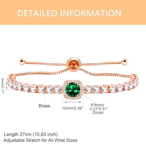Sparkling CZ Tennis Bracelets for Women, Birthstone Slider Bolo Bracelets Trendy Birthday Valentine's Day Jewelry for Women Lady - color: Green