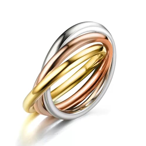 Interlocked Rolling Anxiety Fidget Ring for Women Men Stainless Steel Gold Siver Rose Triple Row Rolling Interlocking Statement Finger Rings Stress Relief Band Stacking Fashion Promise Jewelry - size: 6