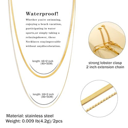 CONRAN KREMIX Waterproof Gold Necklace Layered Necklaces for Women Non Tarnish,14k Gold Plated Stainless Steel Dainty Stack Thin Chain Necklace Set for Women Gifts Jewelry - color: Gold-09