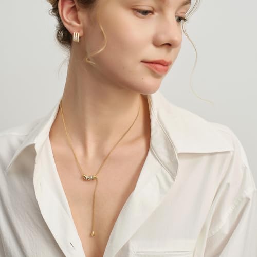 ARSIS Lariat Long Gold Necklace for Women, 18K Gold/Platinum Plated Y-Shaped Drop Dangle Pendant Necklace, Long Adjustable Pull Slider Chain Jewelry Gift for Her - color: Gold-teardrop slider
