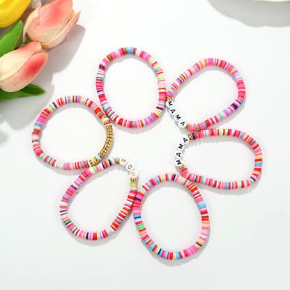 Elegance 11 designs Heishi Beaded Bracelets For Women Polymer Clay Colorful Surfer Stackable Beads Boho Bracelet Summer Beach Jewelry - color: Multicolour
