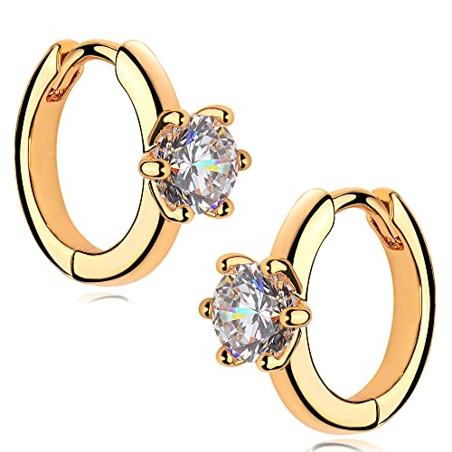 Cubic Zirconia Huggie Earrings 14k Gold Plated Tiny Earrings Small Huggie Hoop Earrings Simple Lightweight Hoops Gift for Women - color: Claw