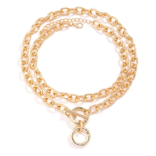 Layered Chunky Gold Silver Necklace Big Cuban Chain Statement Necklace Stacked Punk Chain Choker Necklaces for Women Trendy Jewelry Birthday Gifts - color: 02 Gold