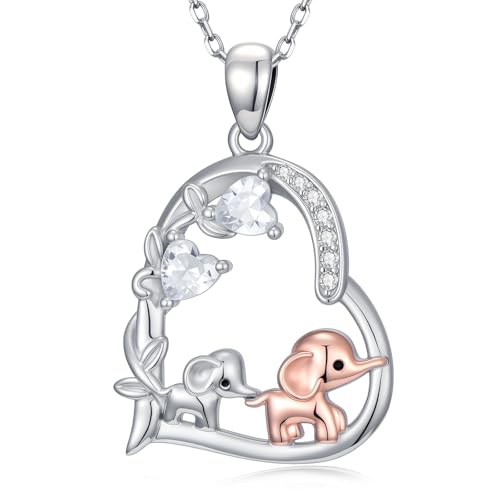 Heart Animal Necklace 925 Sterling Silver Cute Animal Pendant Jewelry Birthday Gifts for Women Girlfriend Mom Animal Lovers - style: Elephant
